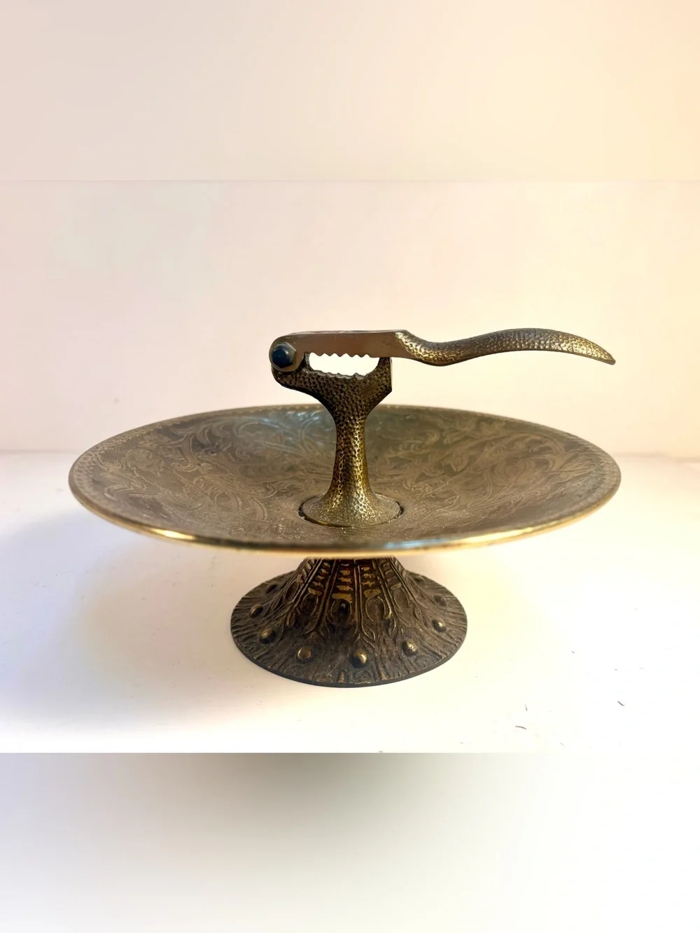 Vintage collectible TAMAR Brass Nutcracker Dish w embossed design made in Israel